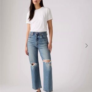 Ribcage Straight Ankle Women's Distressed Jeans Medium Wash - Sz. 31